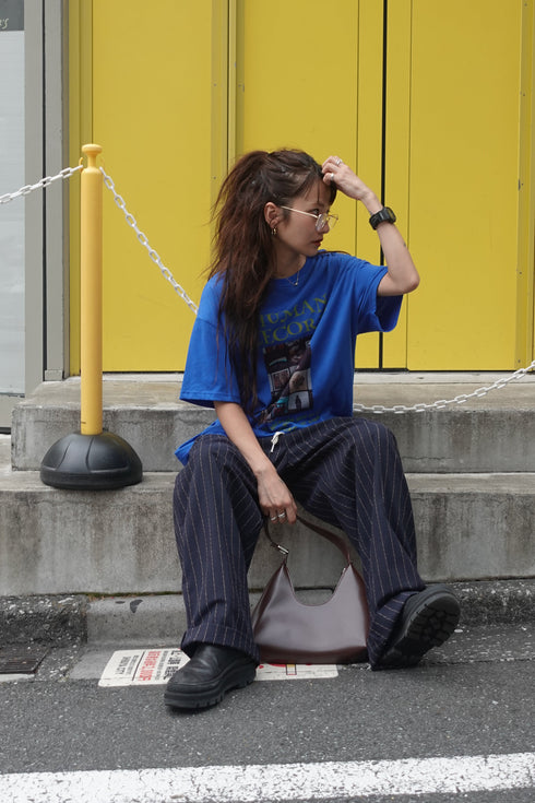 リネン混ストライプラフパンツ